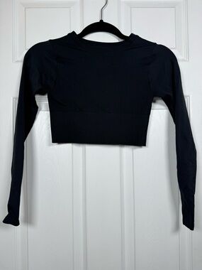 Aerie OFFLINE Black Seamless Crop Top Long Sleeve Fitted XXS